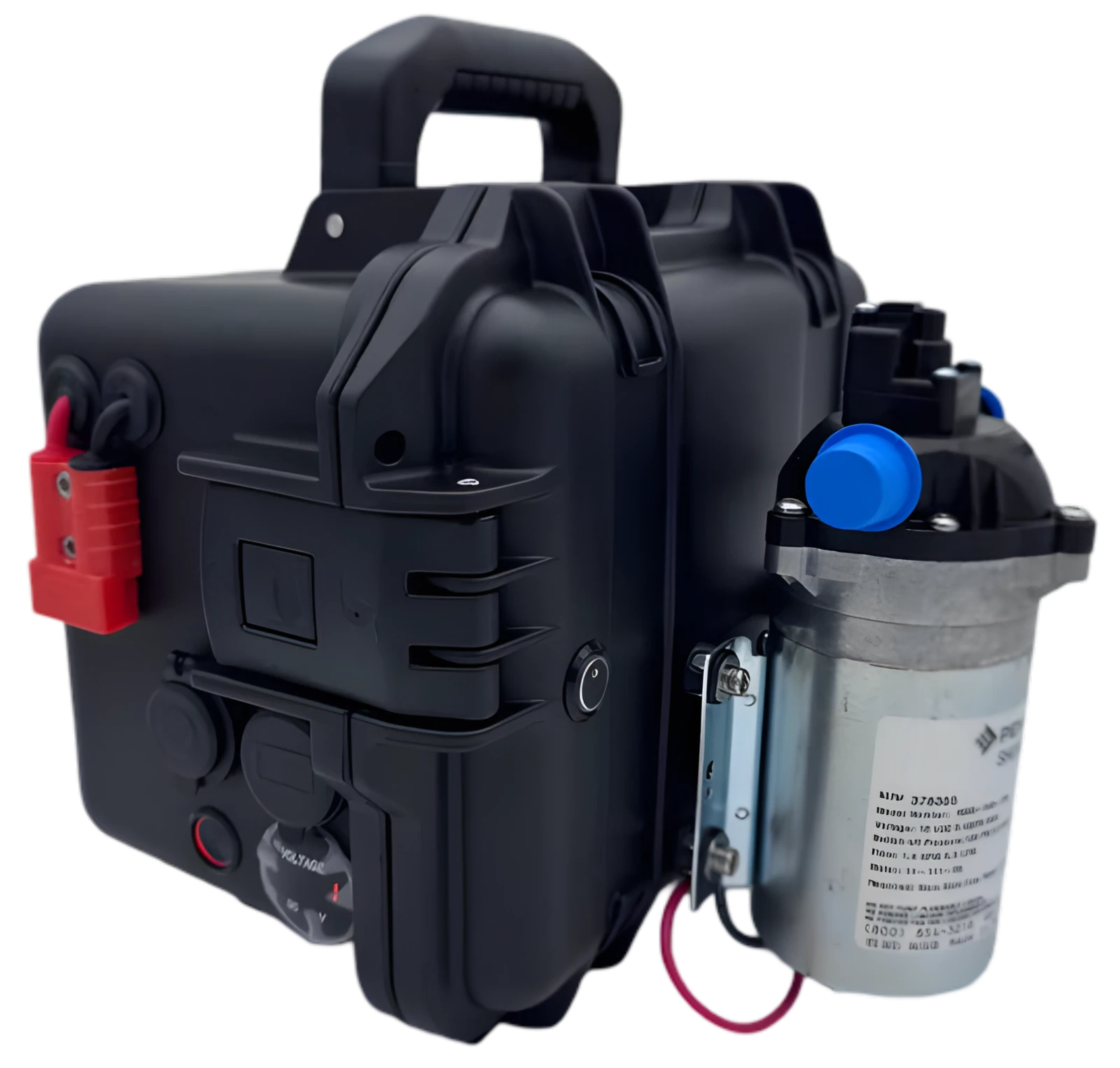 Jarocells 12V 60Ah Pelican koffer met Shurflo 100 PSI pomp, plug en play set