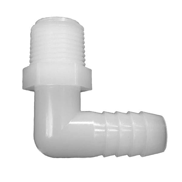 Plastic knee coupling man with hose barb